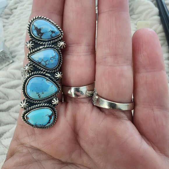 Sterling Silver Jewelry - Turquoise Golden Hill Hills Teardrop Sterling Silver Ring Adjustable 8 & Up